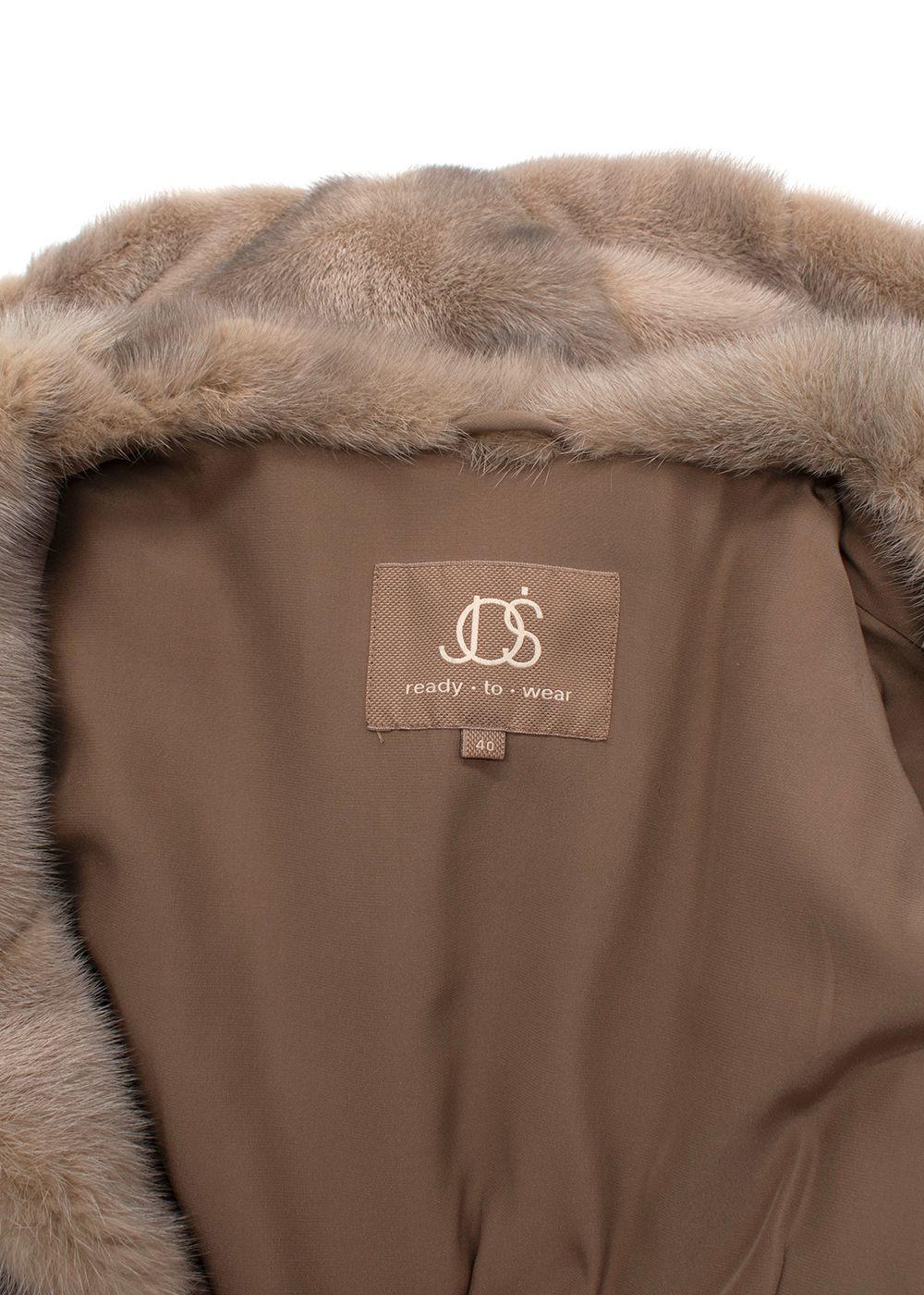 Jos Beige Fine Quality Mink Hooded Fur Coat