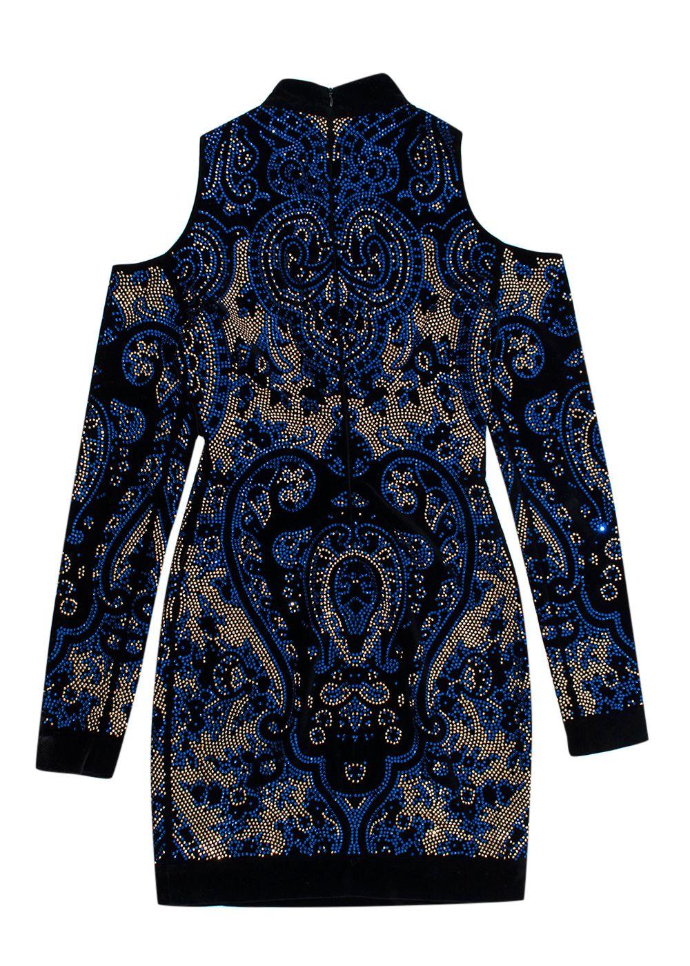 Balmain Cutout crystal-embellished velvet mini dress