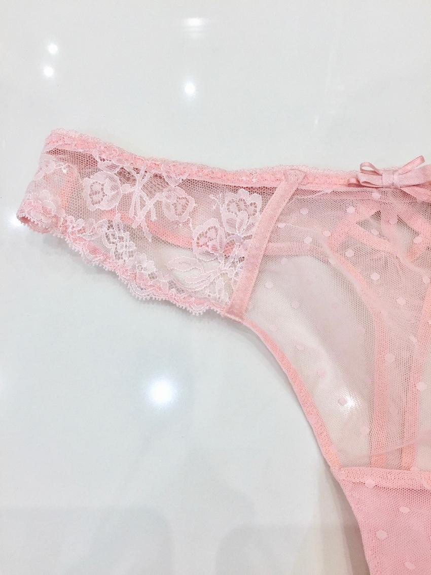 Aubade Paris Sugar Pink Leavers Lace Half Cup Bra & Tanga Set