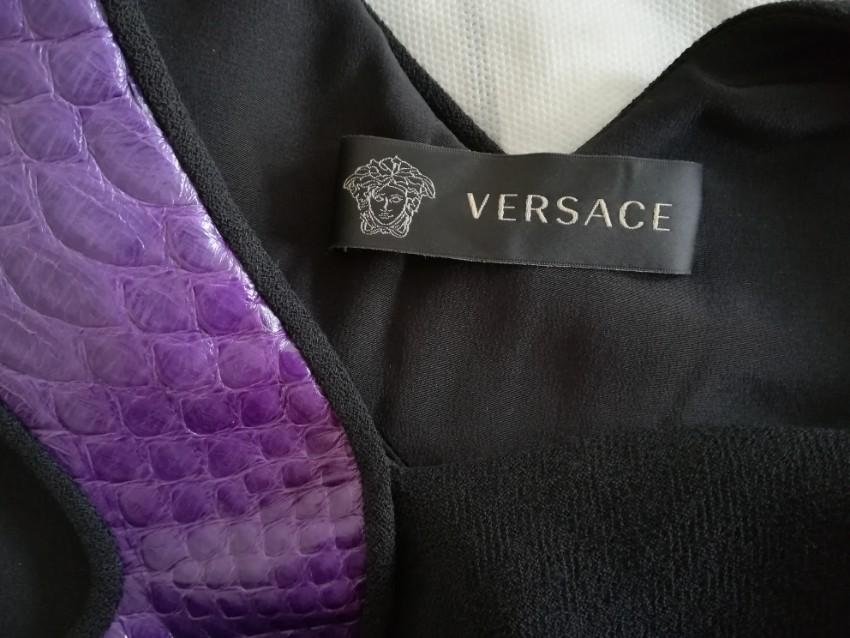 Versace Snakeskin-Panel Black Wool Dress