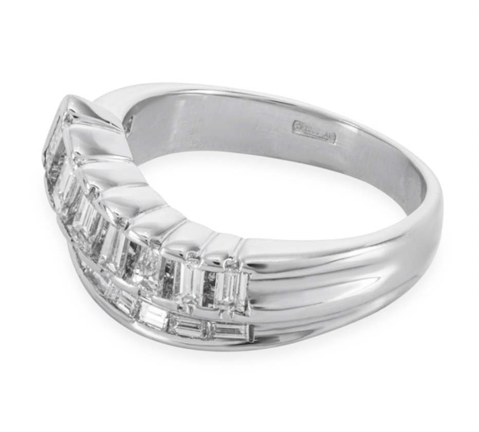Baguette Cut Double Row 18kt White Gold Ring - Size M½