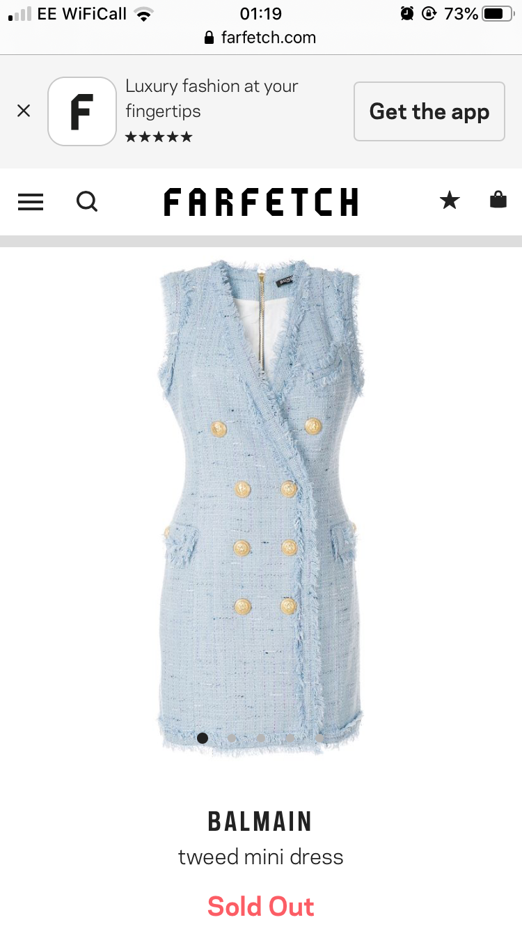 Balmain Pale Blue Tweed Sleeveless Dress