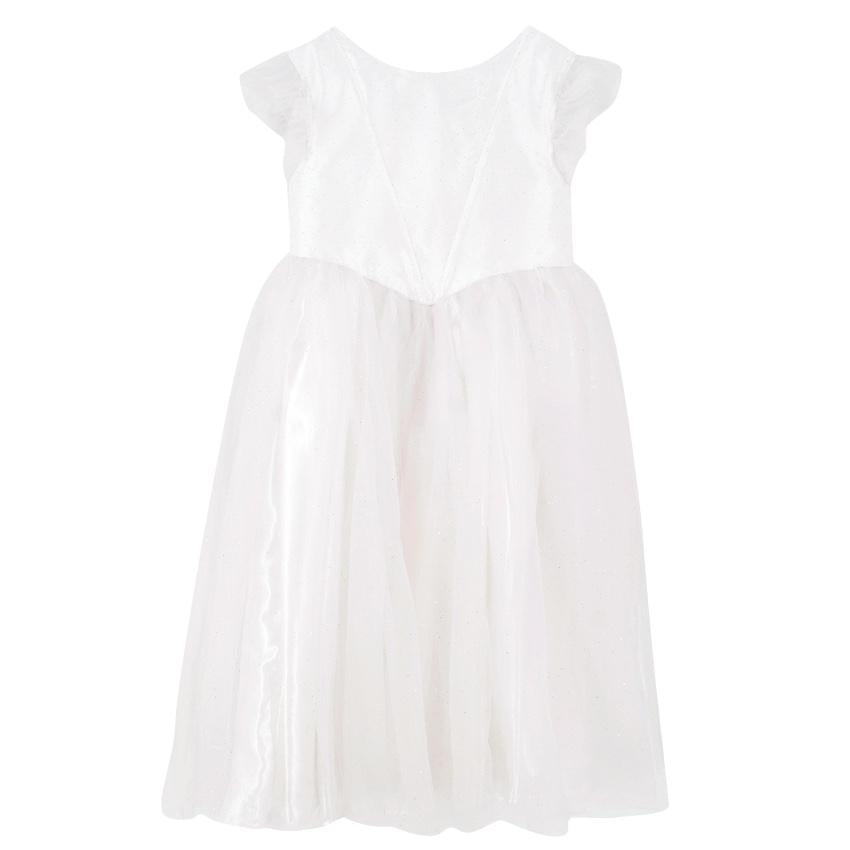 Jacadi Girls White Tulle and Glitter Dress with Crown Headband