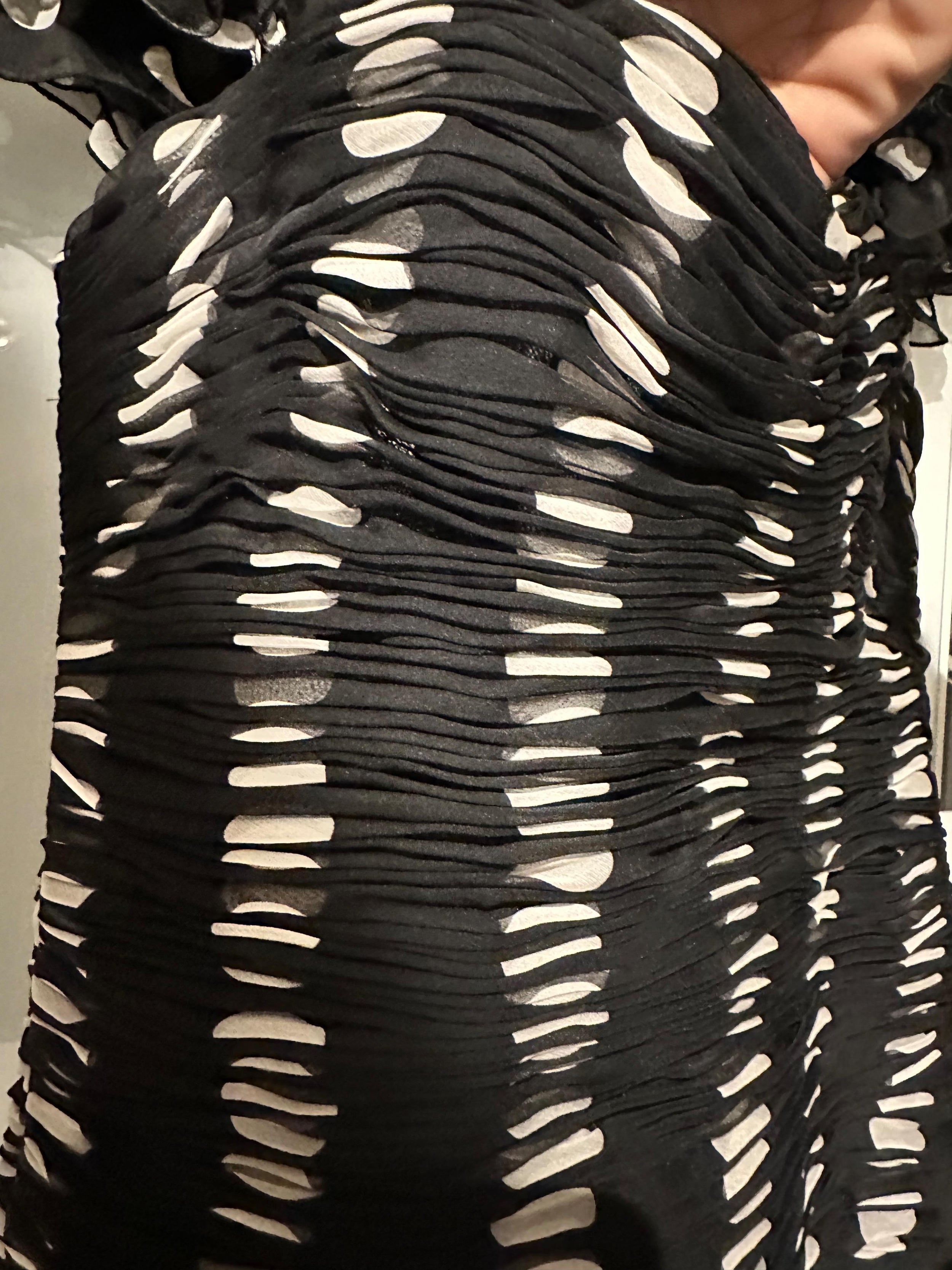 Valentino Black and White Polka Dot Ruched Mini Dress