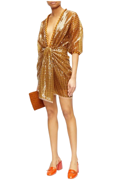 Fendi Sequinned Plunge-Neck Mini Dress