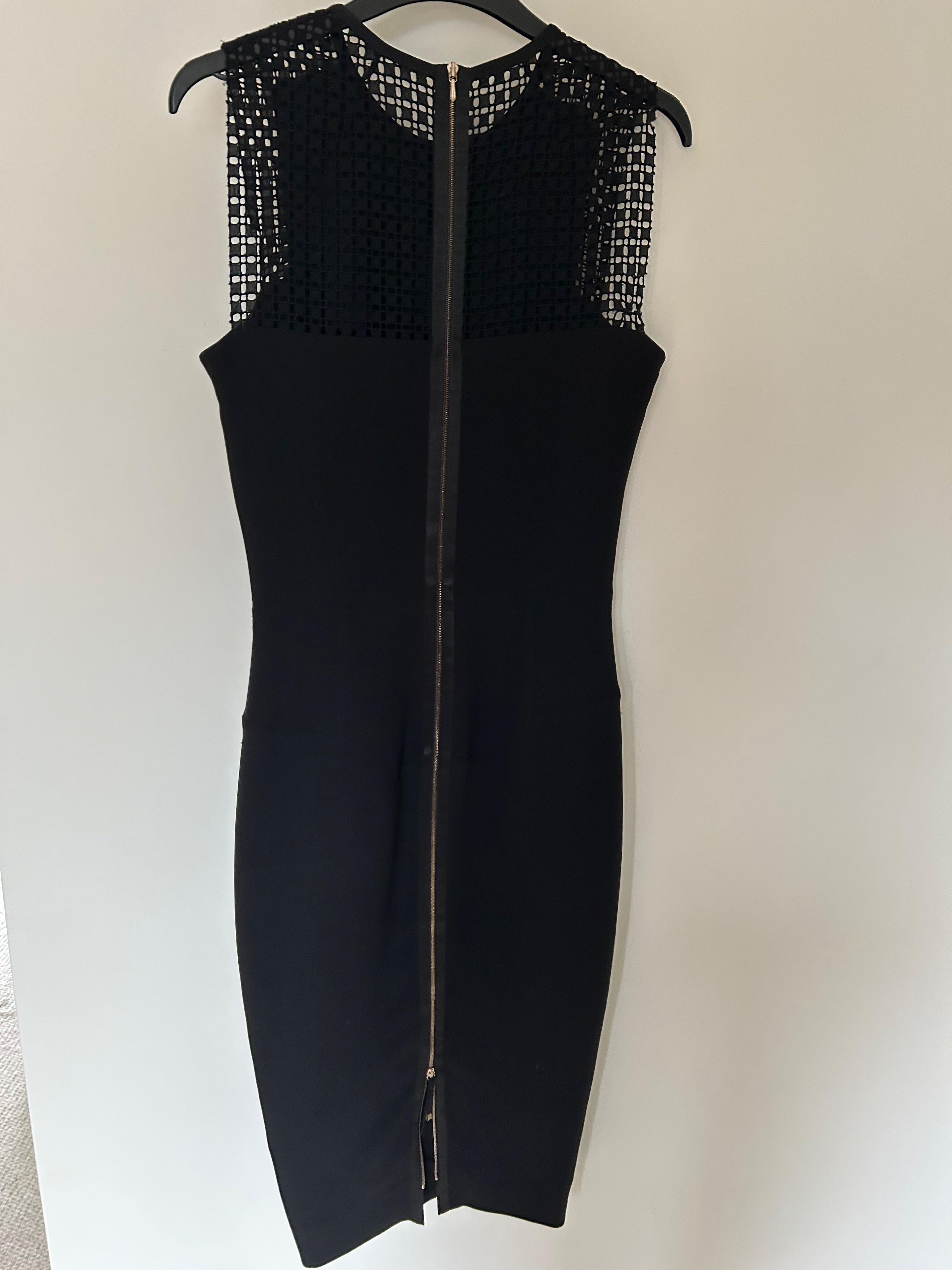 Victoria Beckham Black Lace Insert Midi Dress