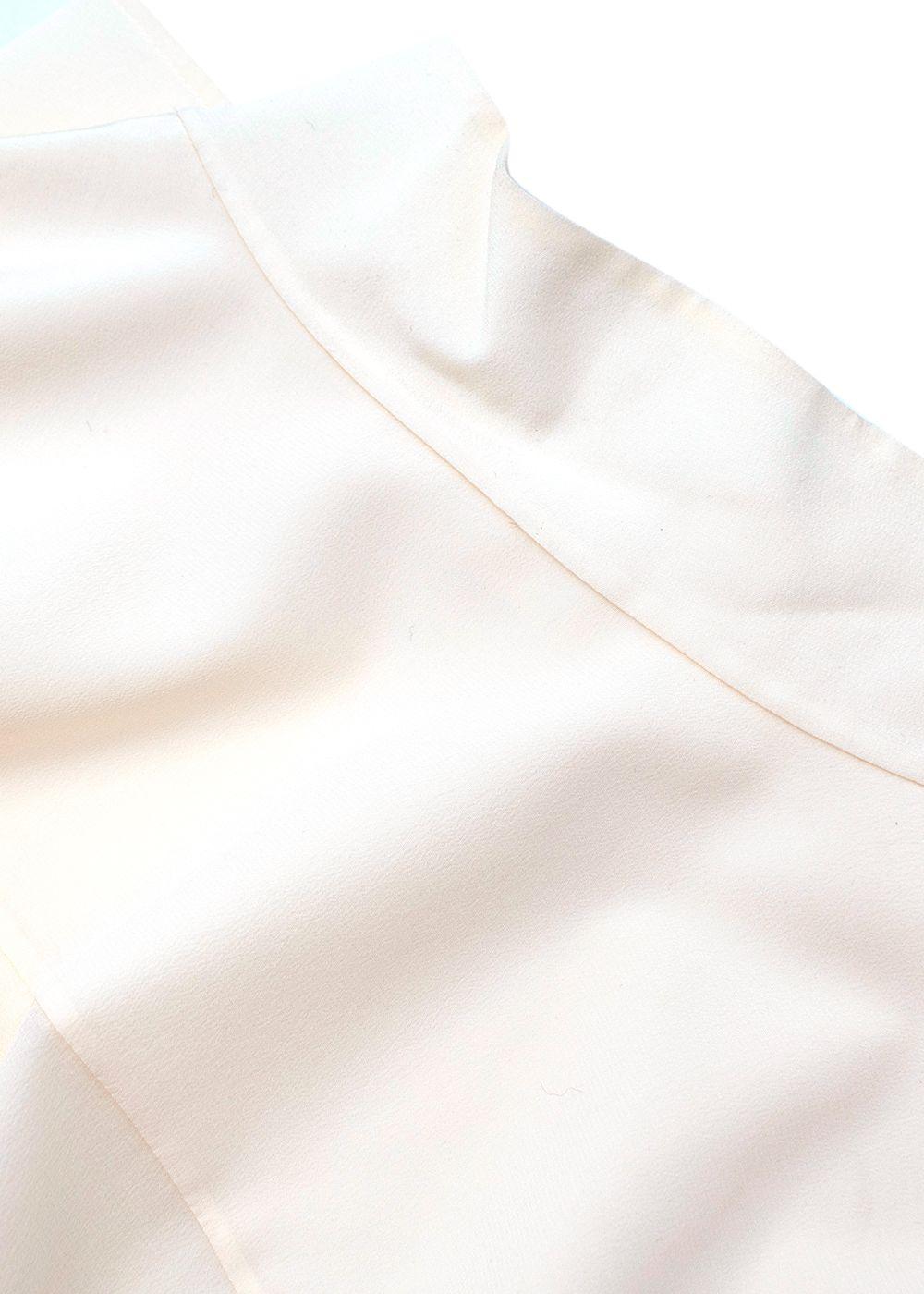 High Neck Shoulder Button Cream Silk Blouse