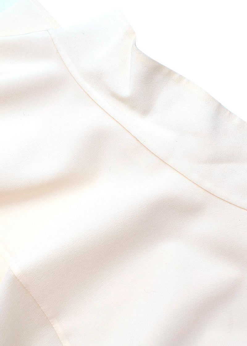 High Neck Shoulder Button Cream Silk Blouse