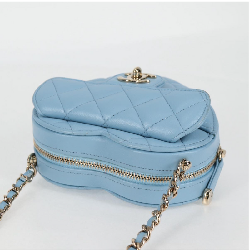 Chanel Pale Blue Quilted Leather Heart Crossbody Bag