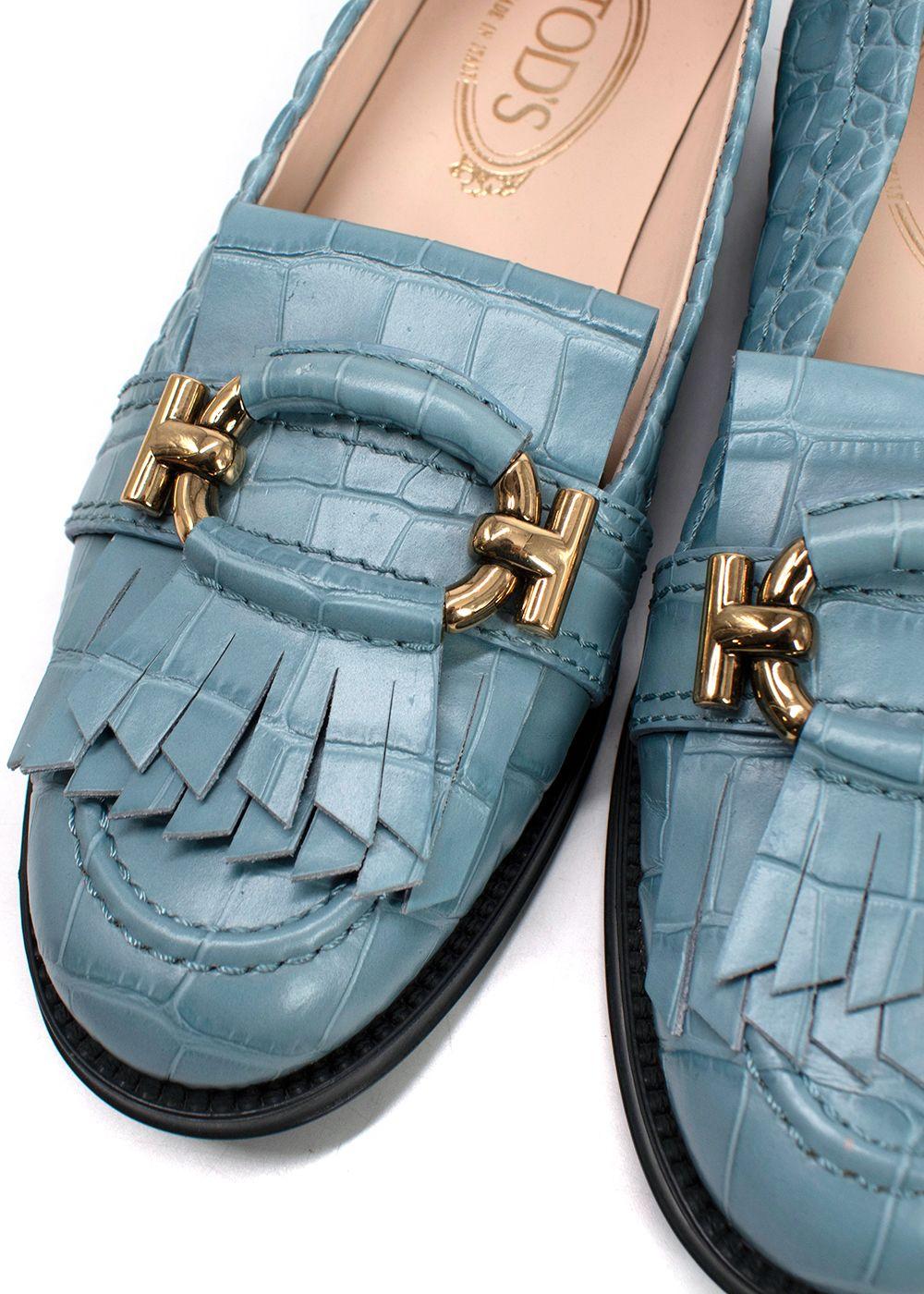 Tod's Blue Croc Embossed Loafers