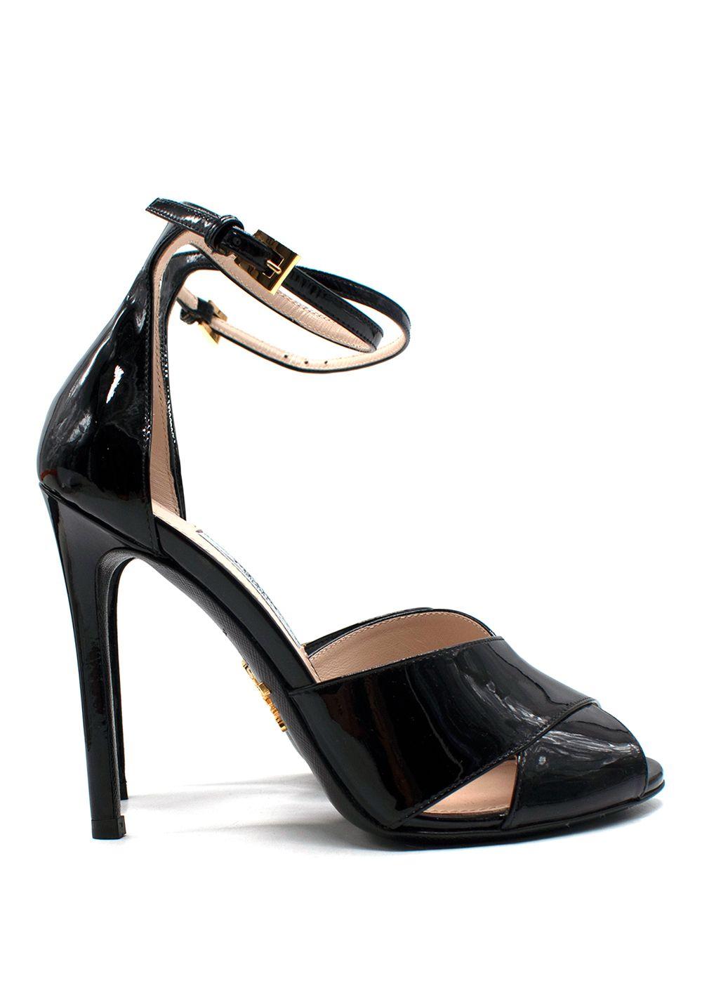 Prada Black Patent Leather Cross Over Heels