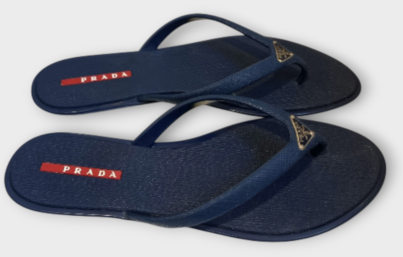 Prada Navy Rubber Thong Flats