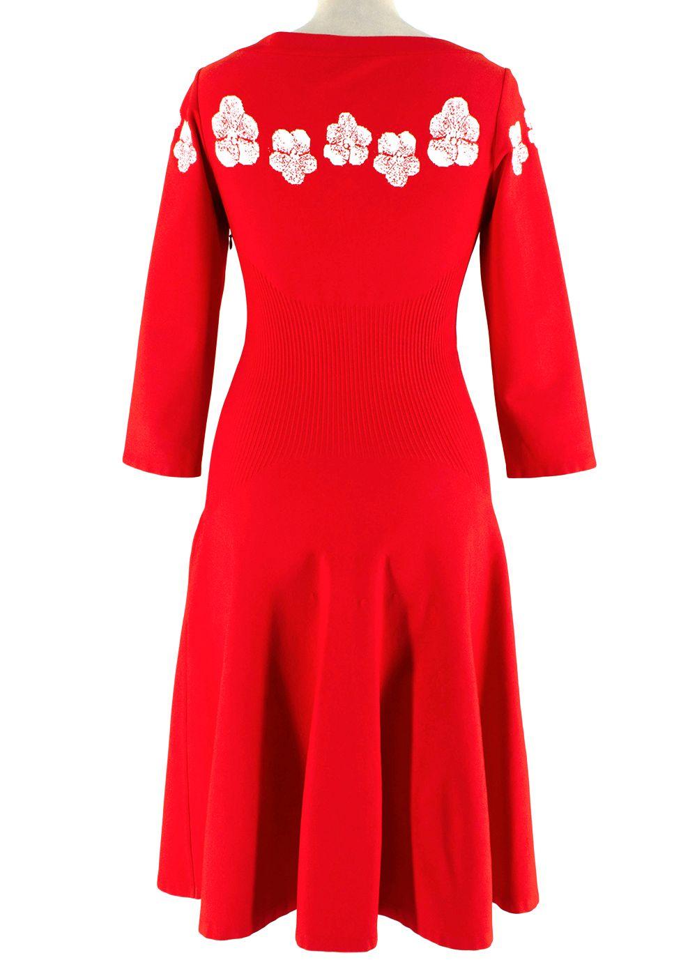 Floral Red Stretch Knit Skater Dress