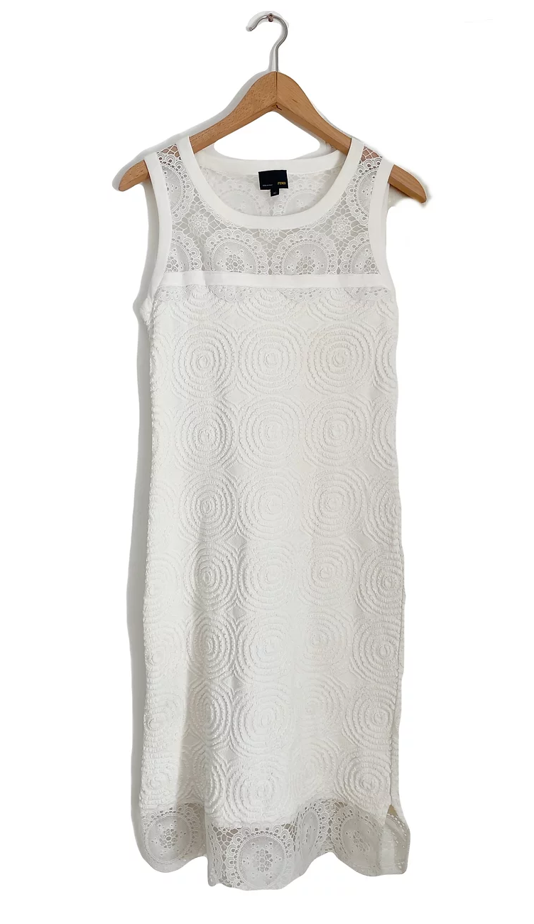 White Textured Knit & Lace Shift Dress