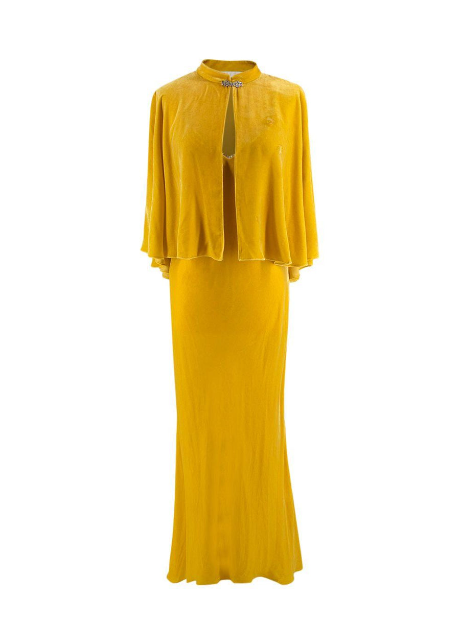Crystal Embellished Yellow Velvet Gown & Cape