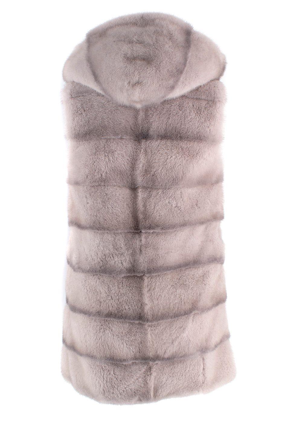 Yves Salomon Grey Mink Fur Hooded Gilet