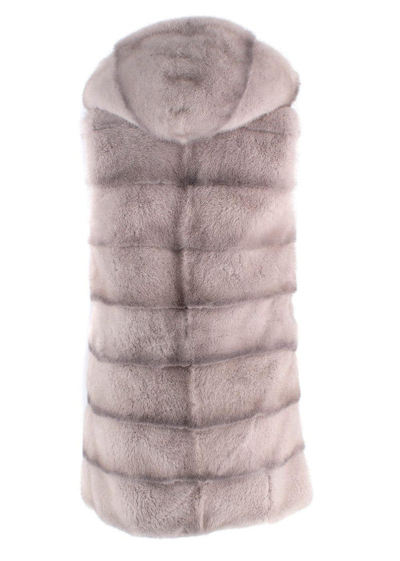 Yves Salomon Grey Mink Fur Hooded Gilet