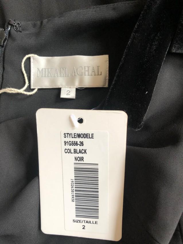 Mikael Aghal Asymmetric black crepe de chine midi dress