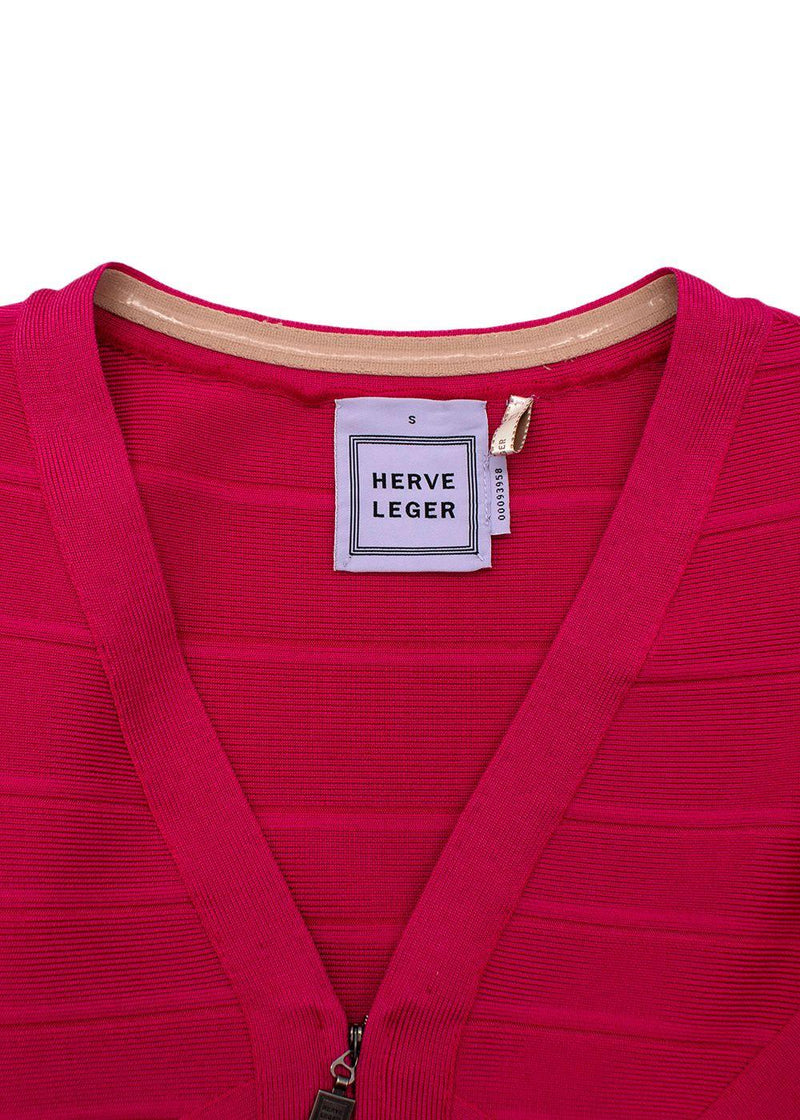 Pink Stretch Bandage V-Neck Zipped Dress