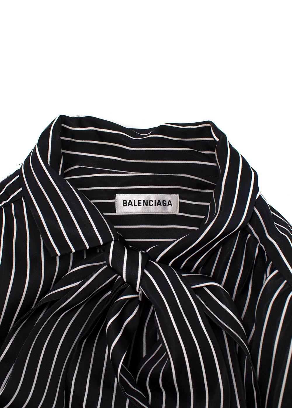 Balenciaga Black Striped Logo Oversized Shirt with Tie Detail