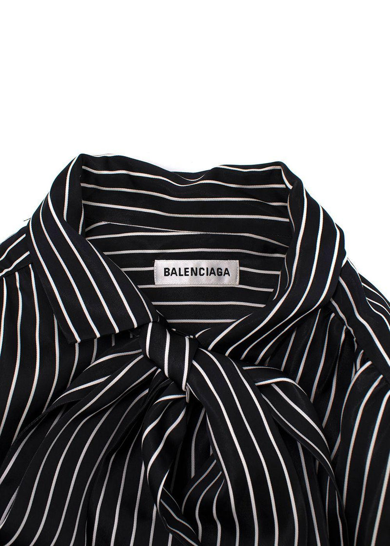 Balenciaga Black Striped Logo Oversized Shirt with Tie Detail
