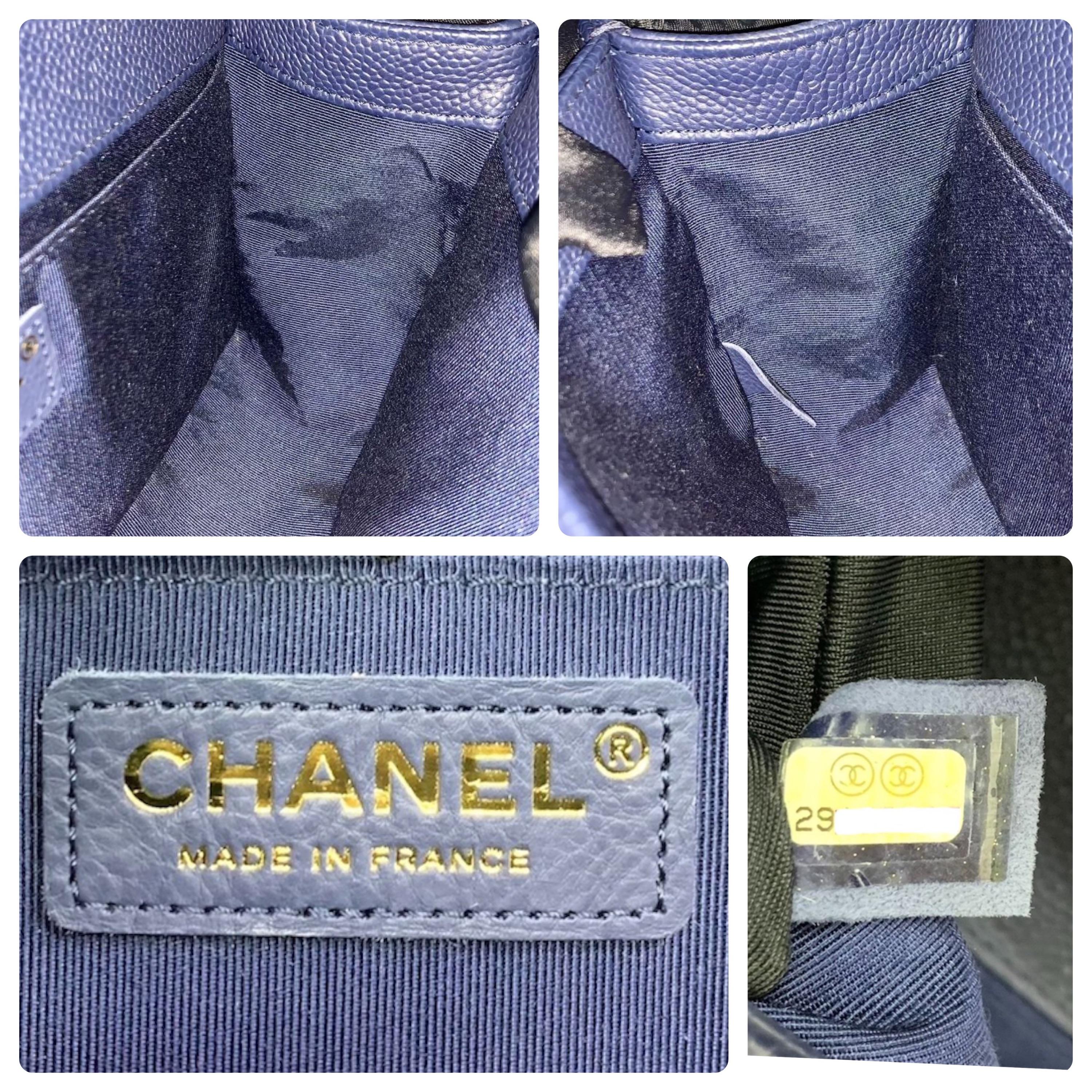 Chanel Navy Caviar Leather Medium Boy Bag