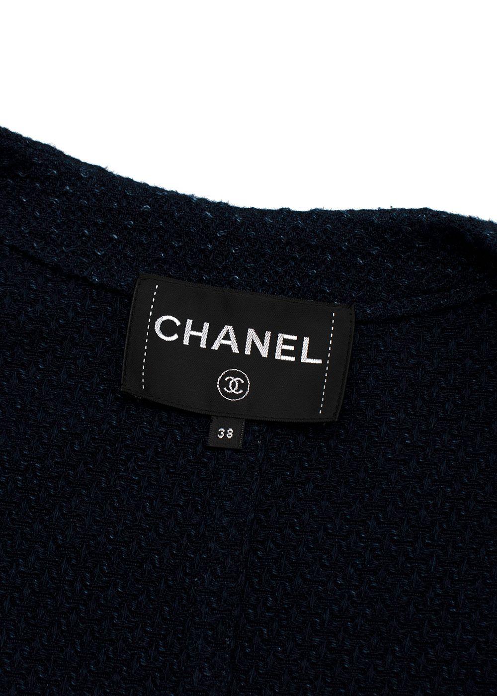 Chanel Navy Cotton Tie Front Cardigan