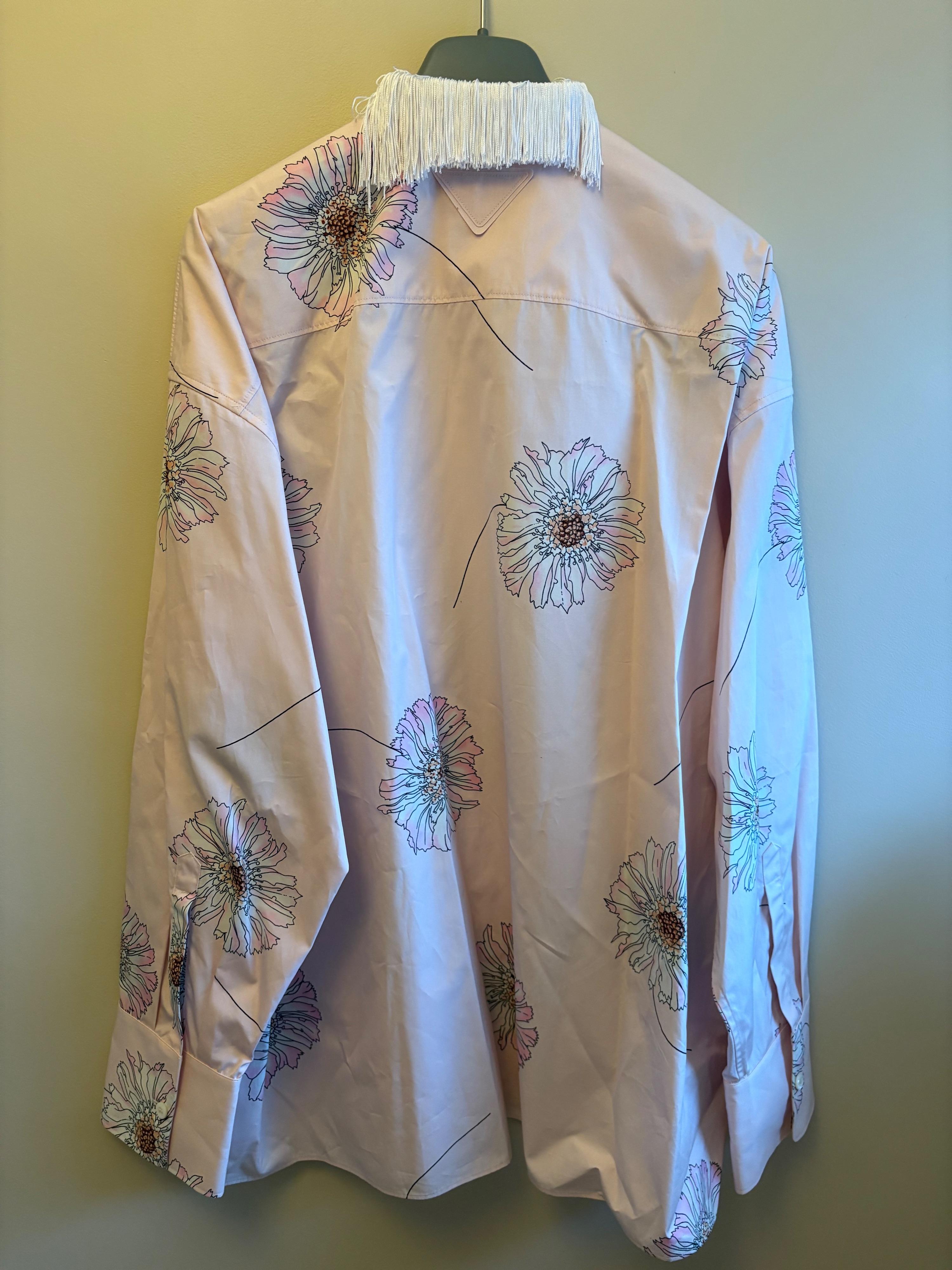 Prada Gerbera Print Fringe Collar Cotton Shirt