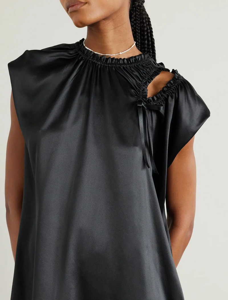 Simone Rocha Tie-Detailed Ruched Silk-Satin Midi Dress