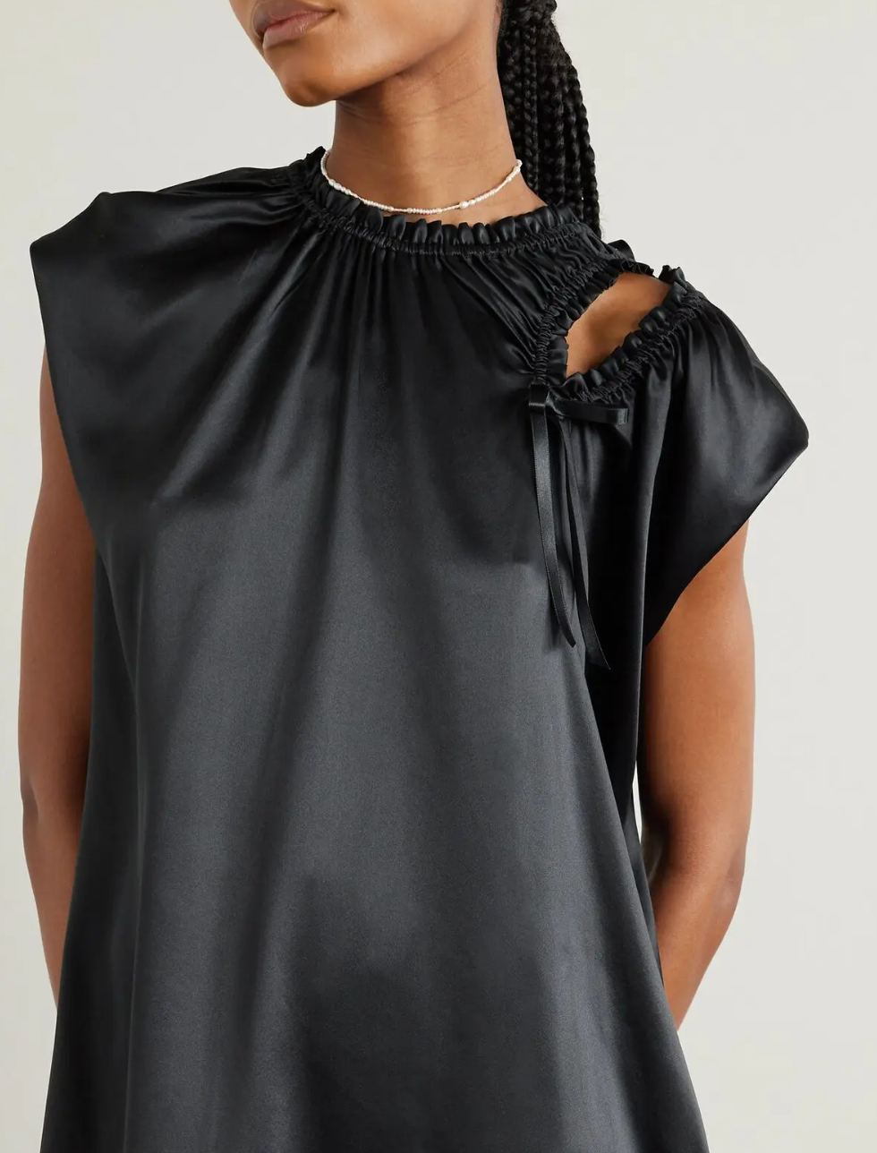 Simone Rocha Tie-Detailed Ruched Silk-Satin Midi Dress