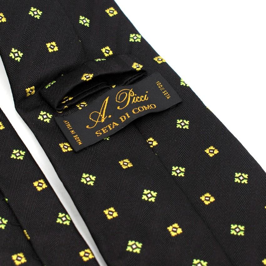 A Picci Green & Yellow Motif Black Silk Twill Tie