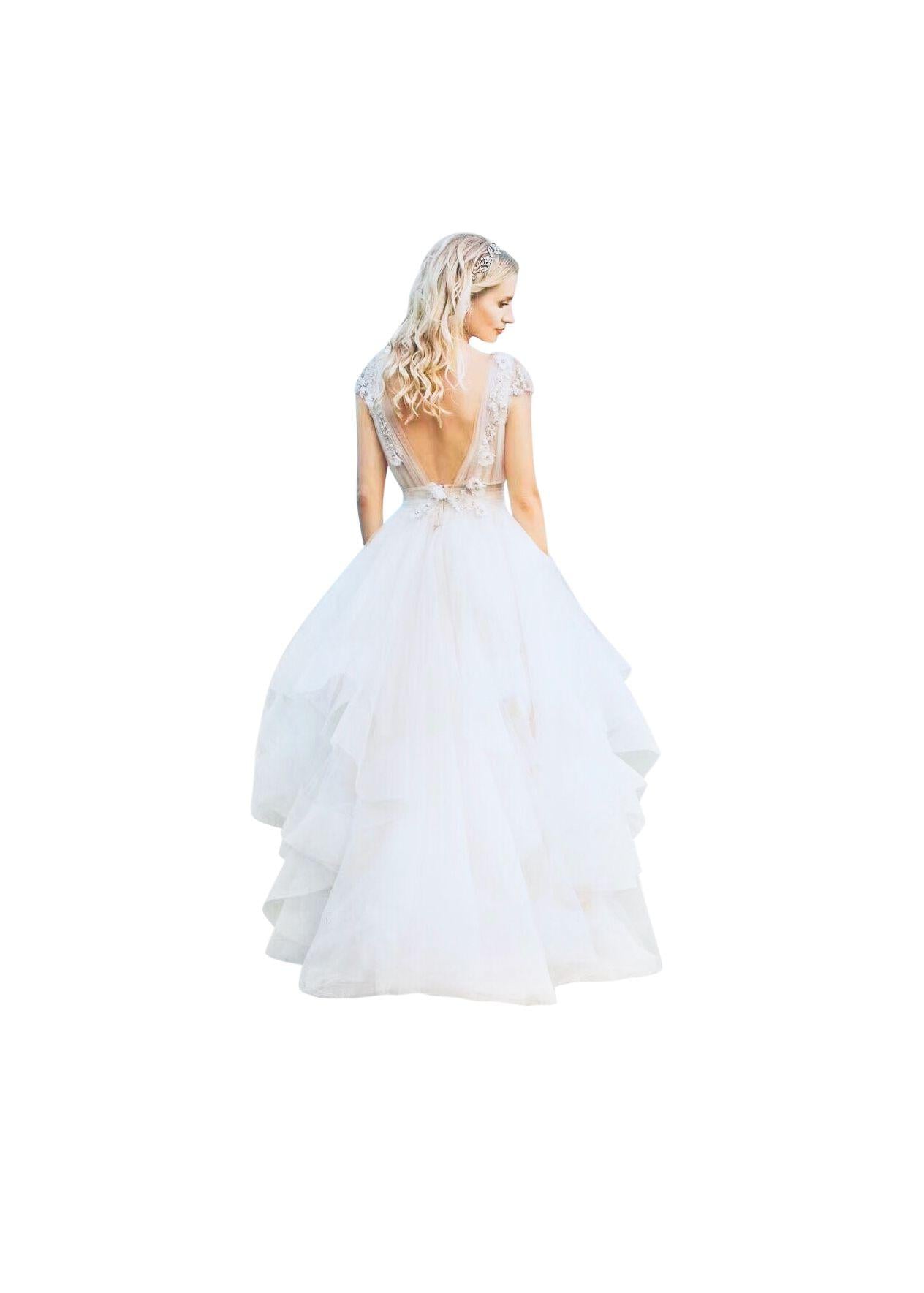 Custom Made Floral Embroidered Tiered Wedding Dress