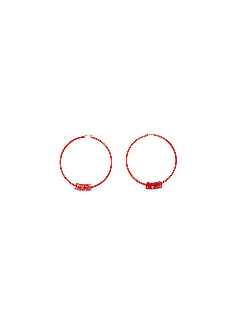 Red enamelled logo hoop earrings