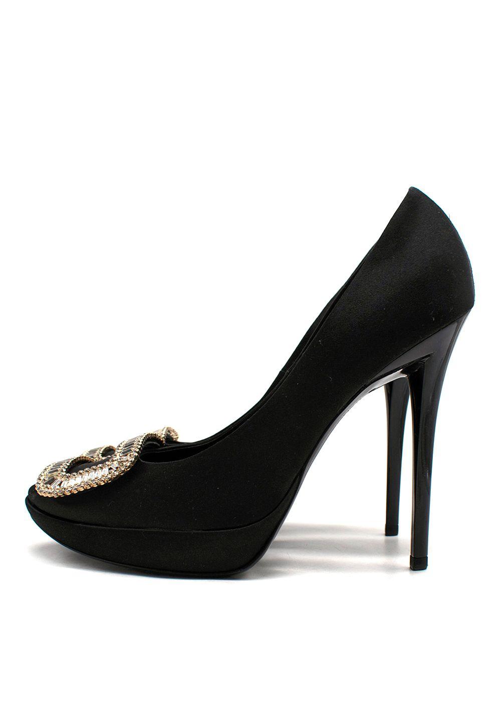 Roger Vivier Black Crystal-Embellished Satin Platform Pumps