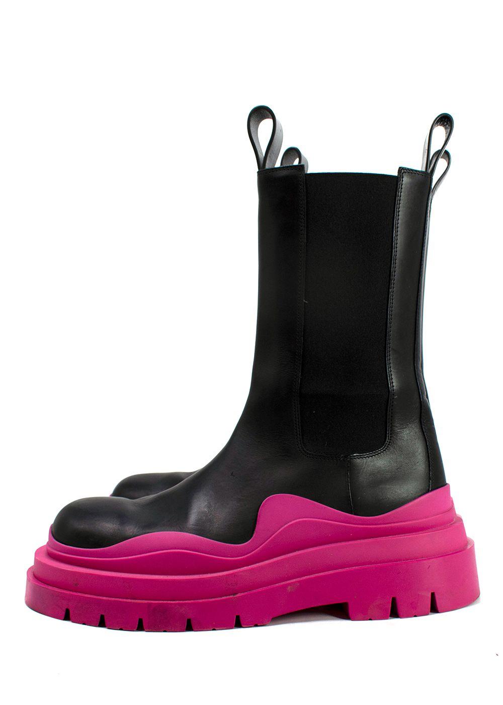 Bottega Veneta Pink Tire Rubber-trimmed Leather Chelsea Boots