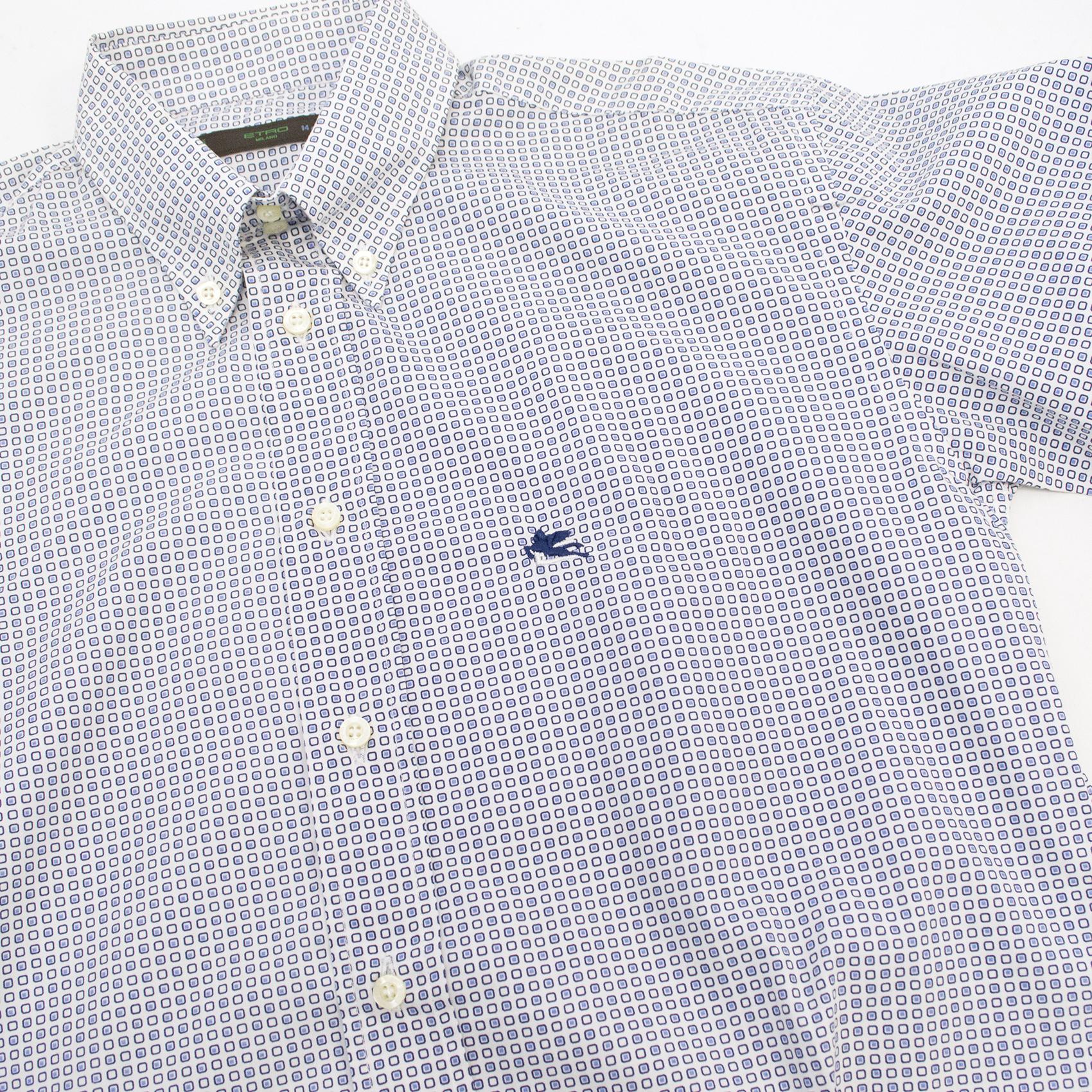 Etro Kids Blue and White Squares Printed Shirt