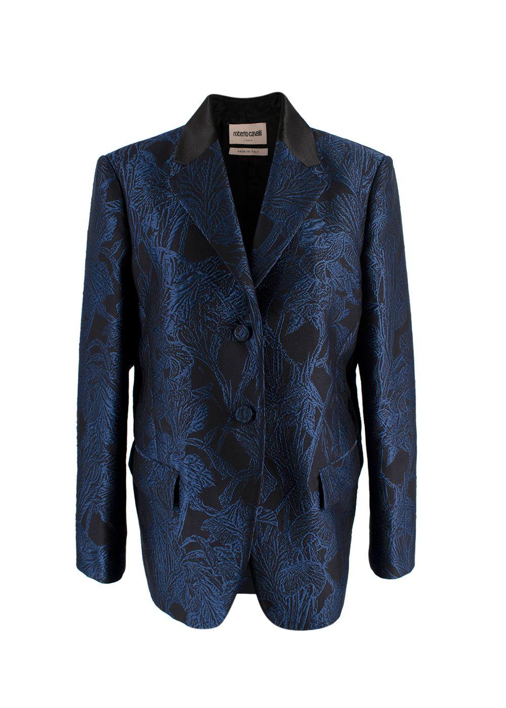 Roberto Cavalli Blue Tropical Brocade Trouser Suit