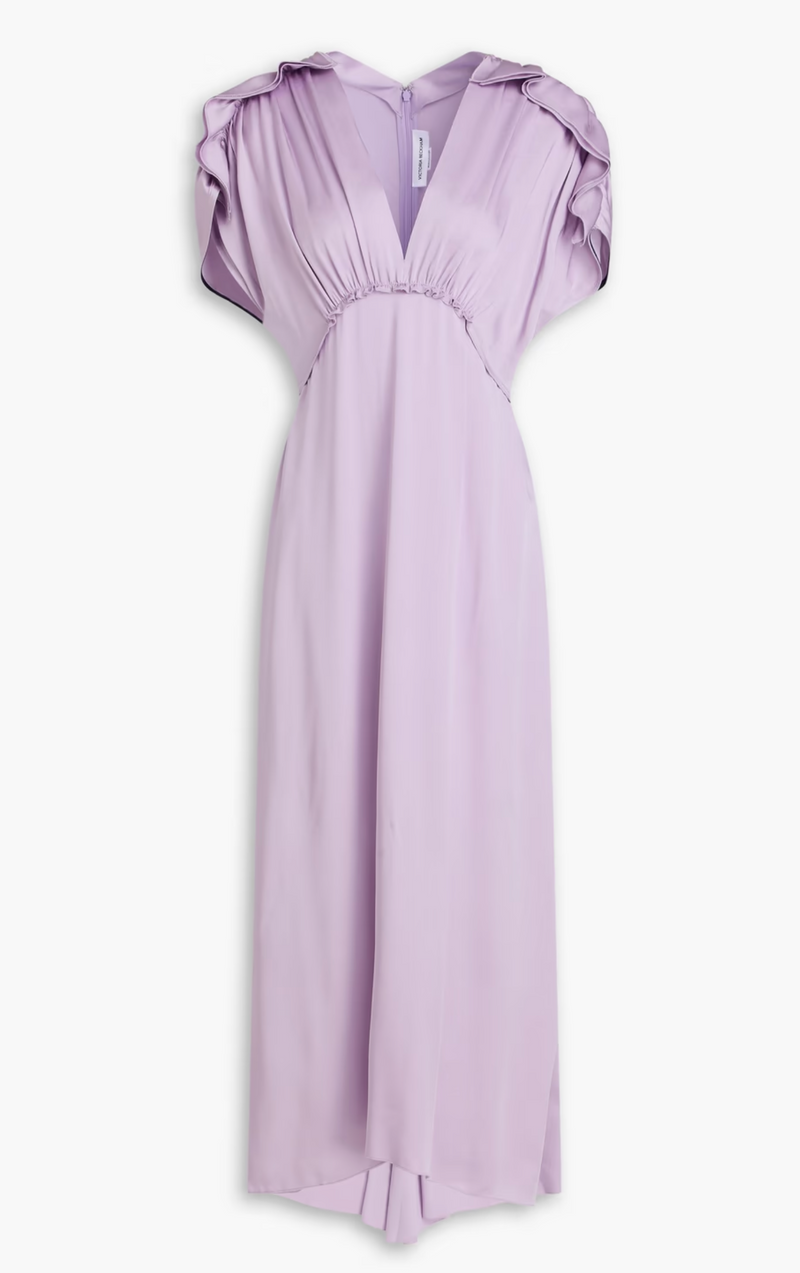 Victoria Beckham Ruffled Satin-Crepe Midi Dress