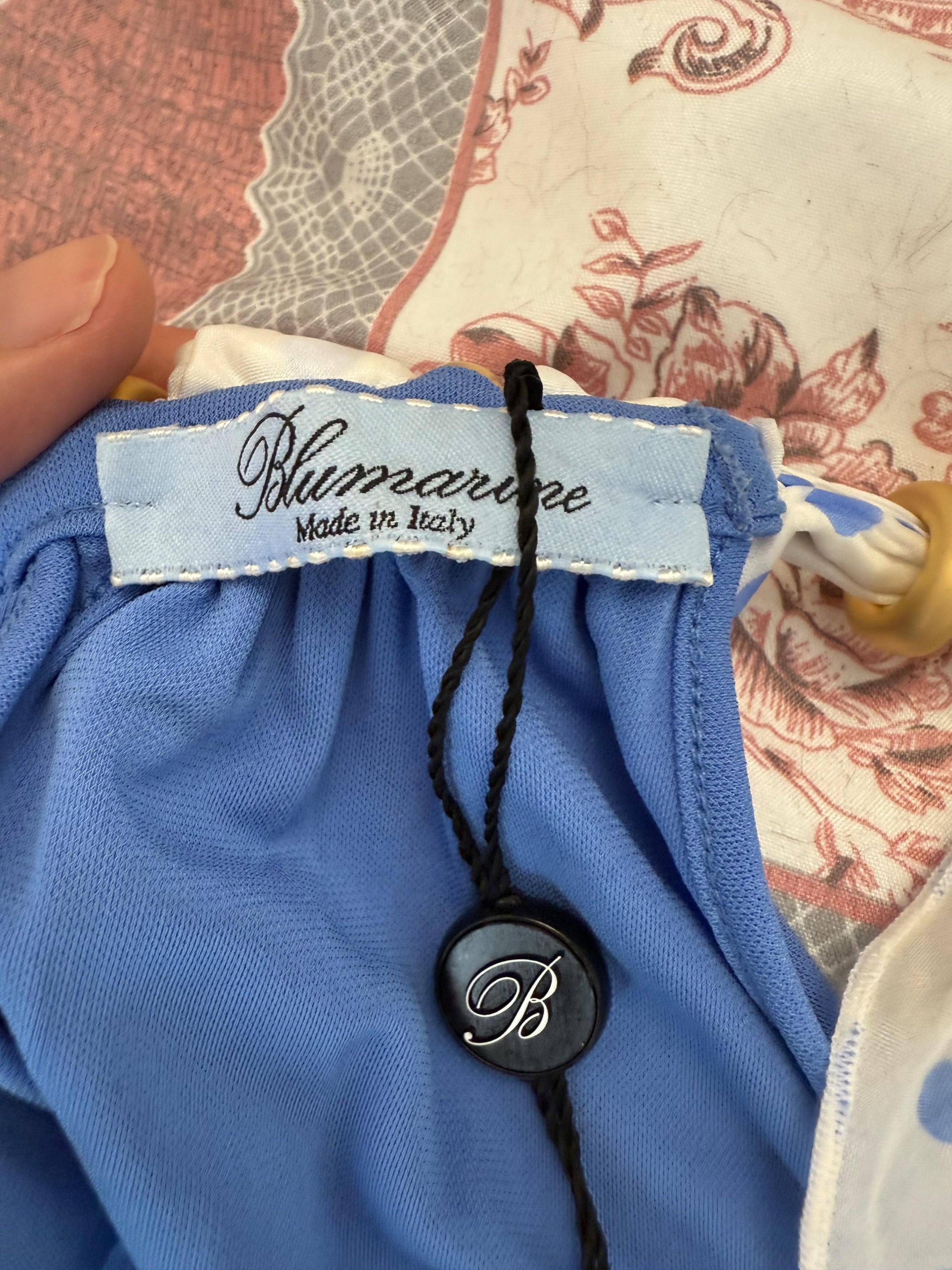 Blumarine Scarf Tie Neck Detail Blue Stretch Top