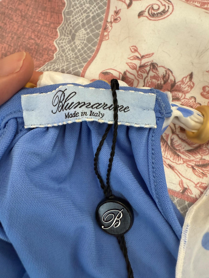 Blumarine Scarf Tie Neck Detail Blue Stretch Top