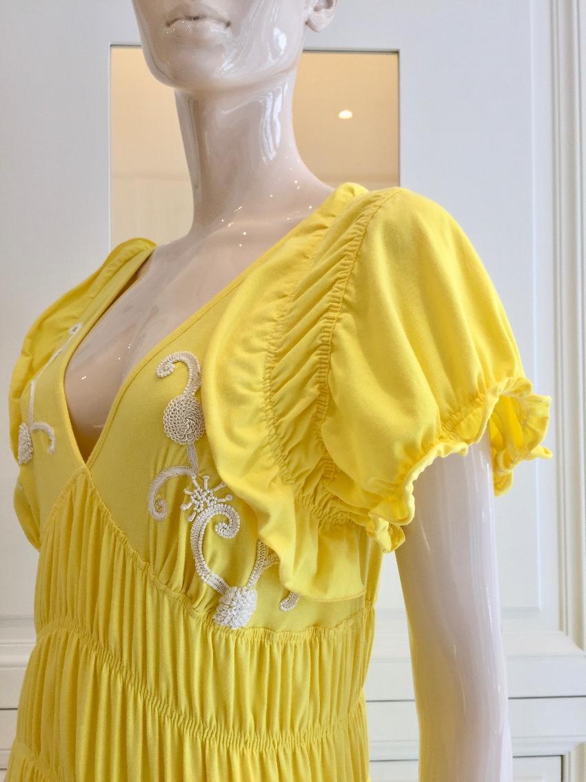 Gaetano Navarra Hand Embroidered Canary Yellow Beaded Dress