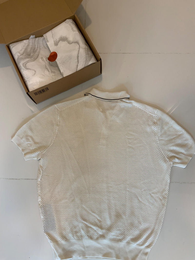 Prada Cream Mesh Knit Polo Shirt
