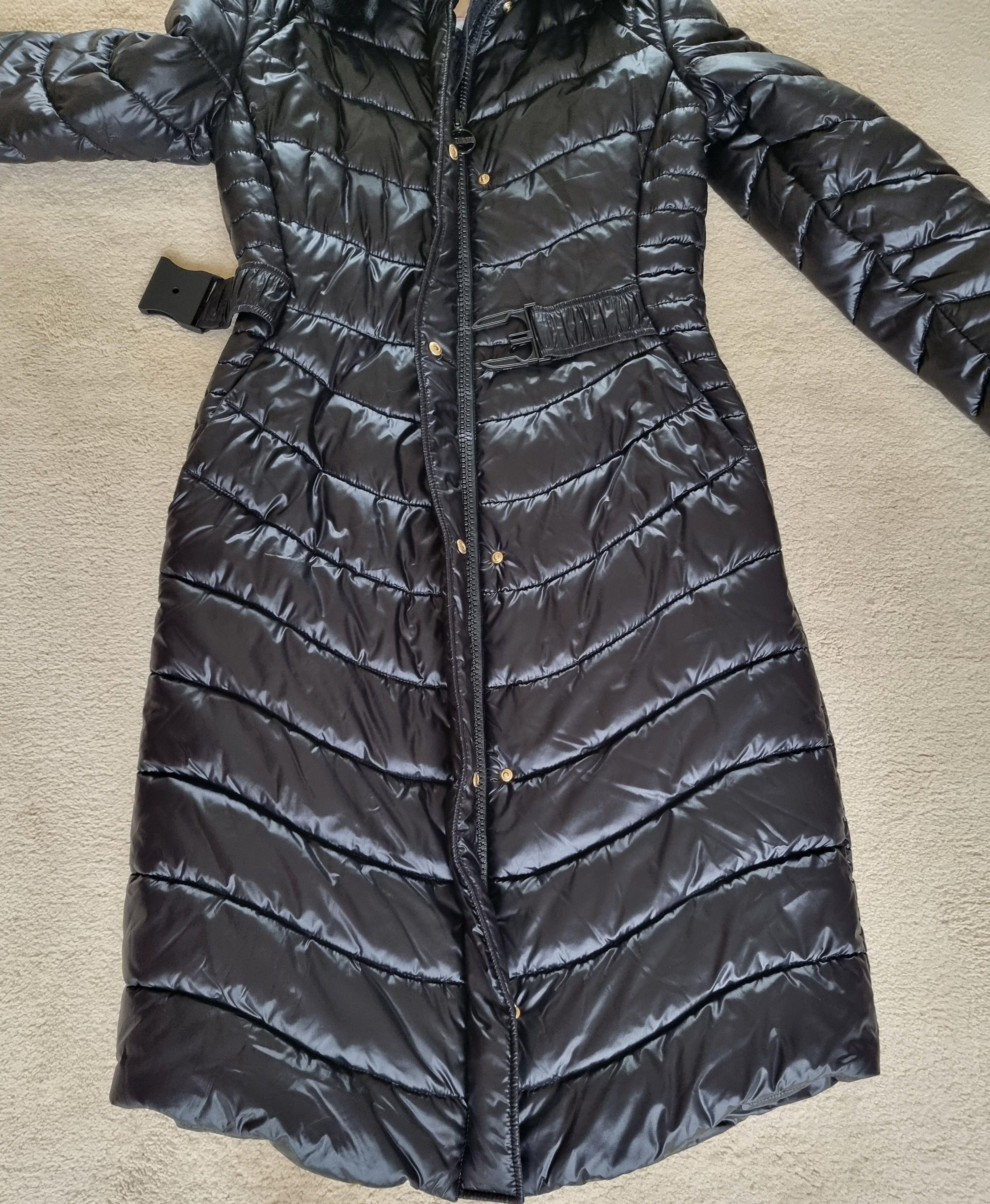 black nylon & faux-fur padded jacket