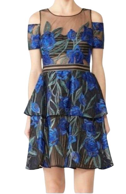 Marchesa Notte Floral Embroidered Mini Dress