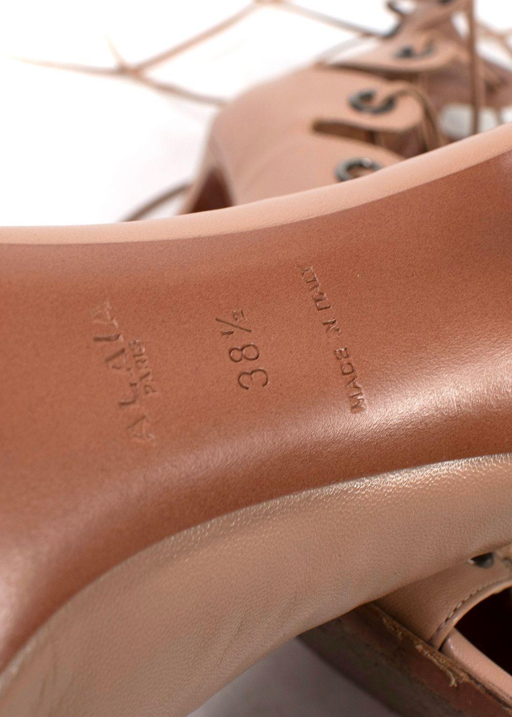 Alaia Blush Leather Lace-up Sandals