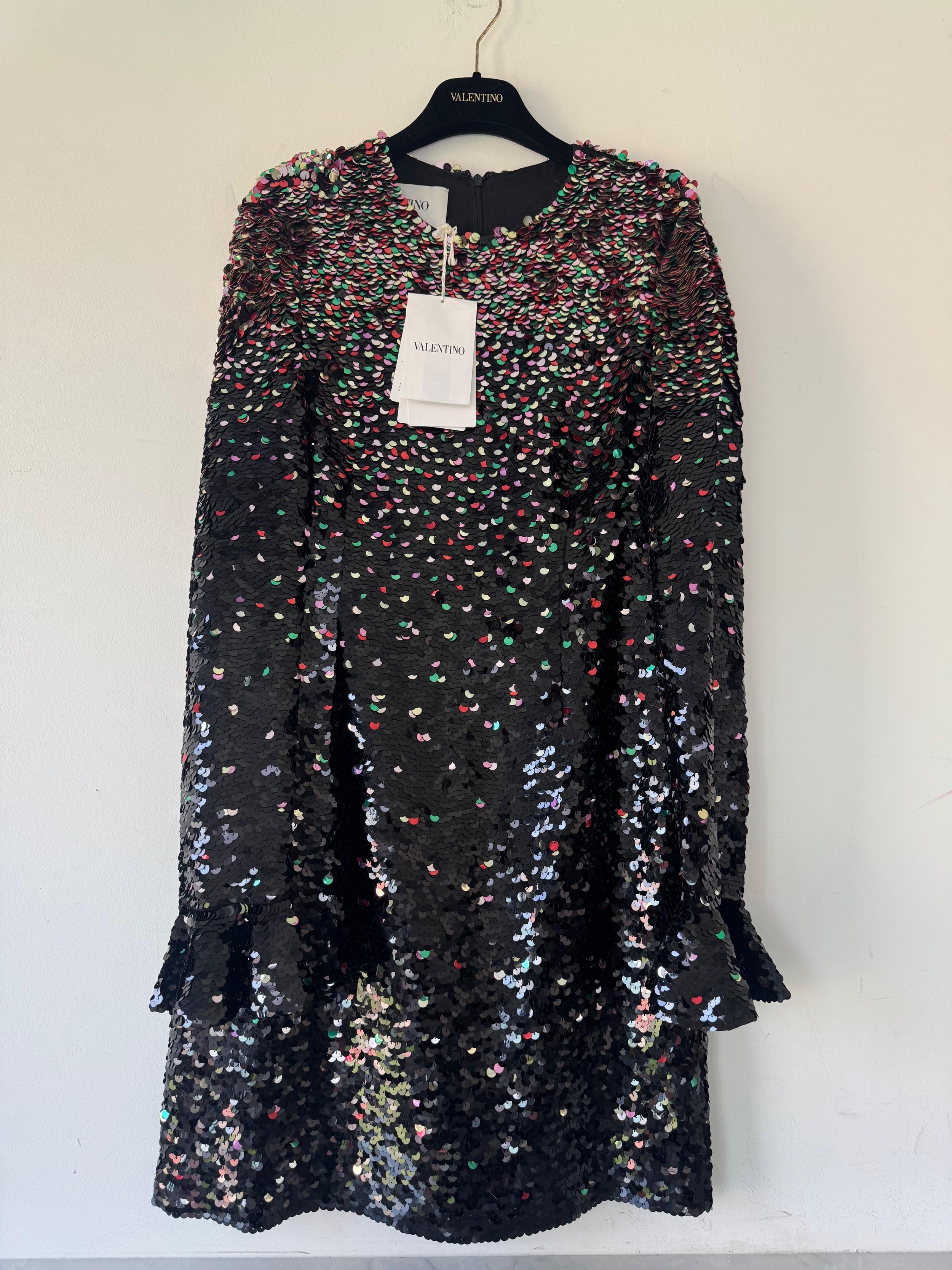 Valentino Black Sequinned Silk Chiffon Mini Dress