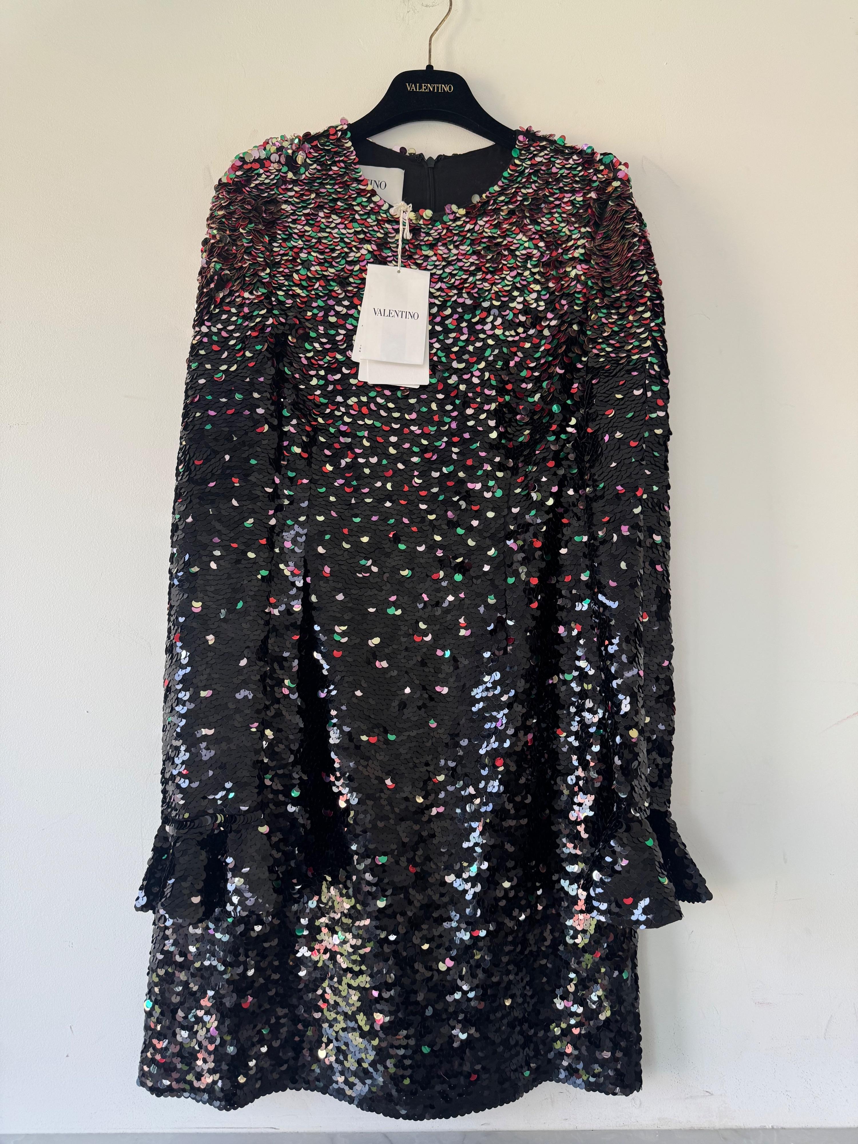 Valentino Black Sequinned Silk Chiffon Mini Dress