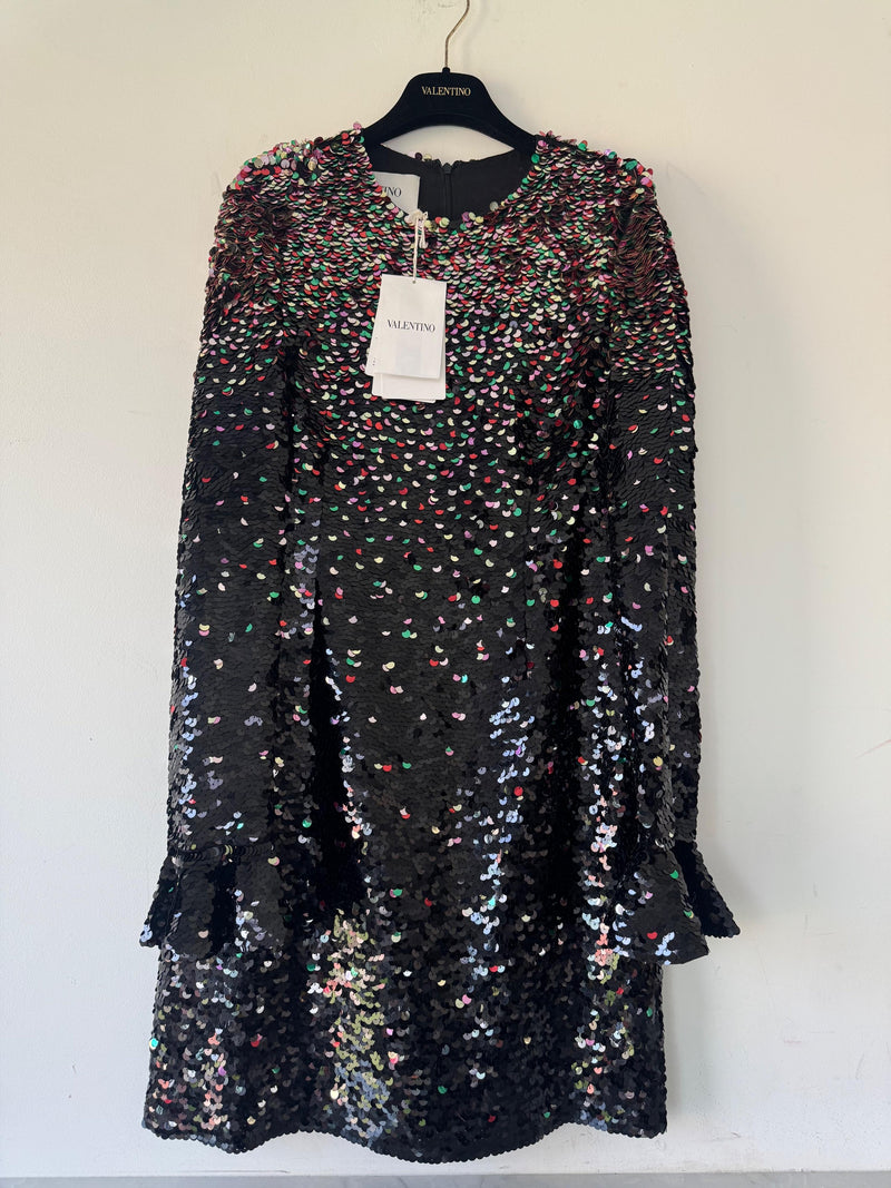 Valentino Black Sequinned Silk Chiffon Mini Dress