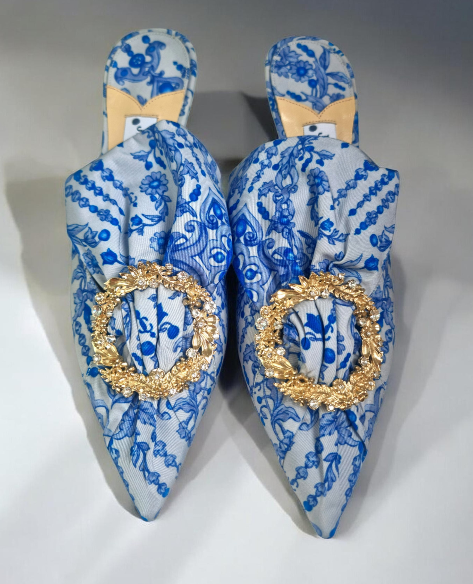 Jimmy Choo Blue And White Mules