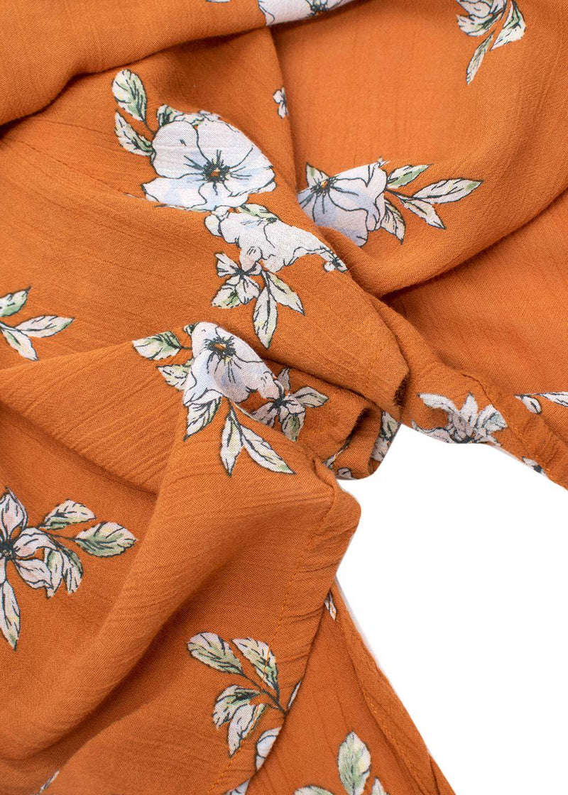 orange floral wrap dress